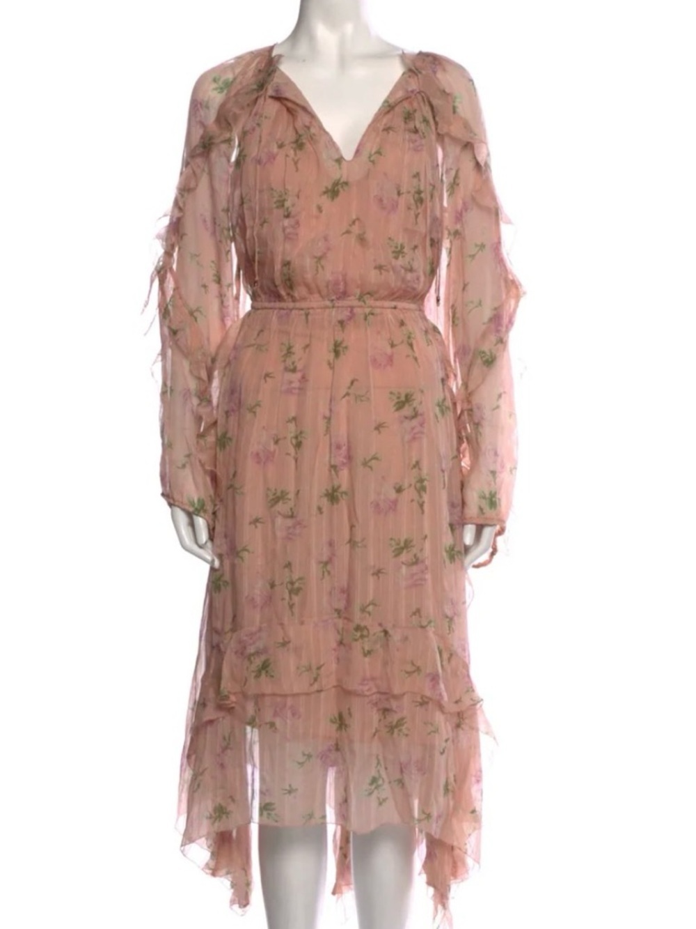 Ulla Johnson Lorelei Silk Floral Dress Size 10 Blush Pink Ruffle Sleeve Boho